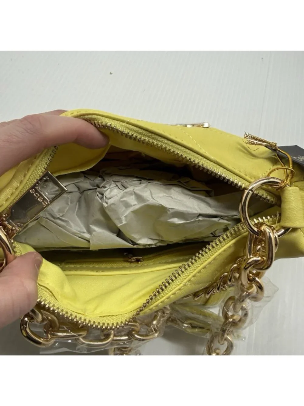 Bebe Gia Quilted Crossbody Bag OS Lemon Yellow Gold Chain Strap NWT Purse Bag
